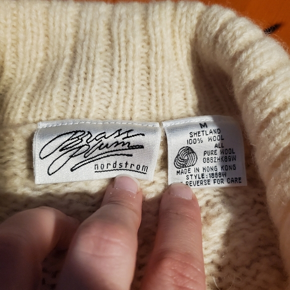 Brass Plum By Nordstrom Vintage 1990s Crop Wool Chunky Knit Cardigan Size Medium - Picture 6 of 10